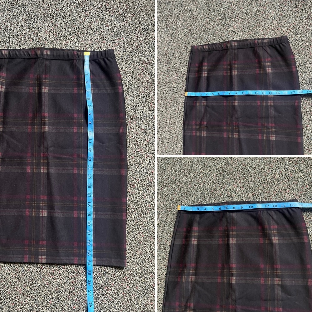 MAX STUDIO Dark Plaid Stretch Midi Knee-Length Pencil Modest High-Waist Skirt M - Picture 16 of 16